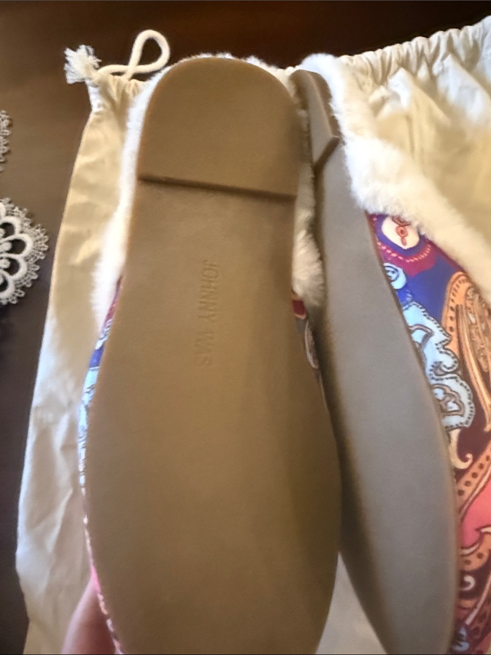 Johnny Was Pink and Orange Paisley Plush-Lined Slippers - Picture 3 of 4